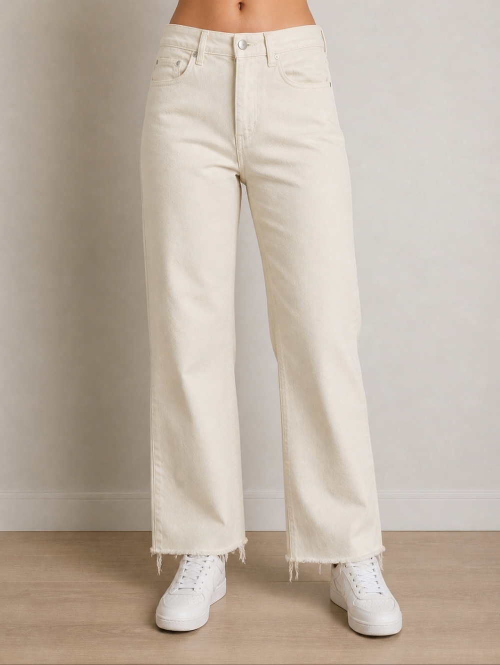 MAVI BARCELONA HIGH RISE WIDE LEG JEANS CREAM FRAYED HEM SIZE 27/31